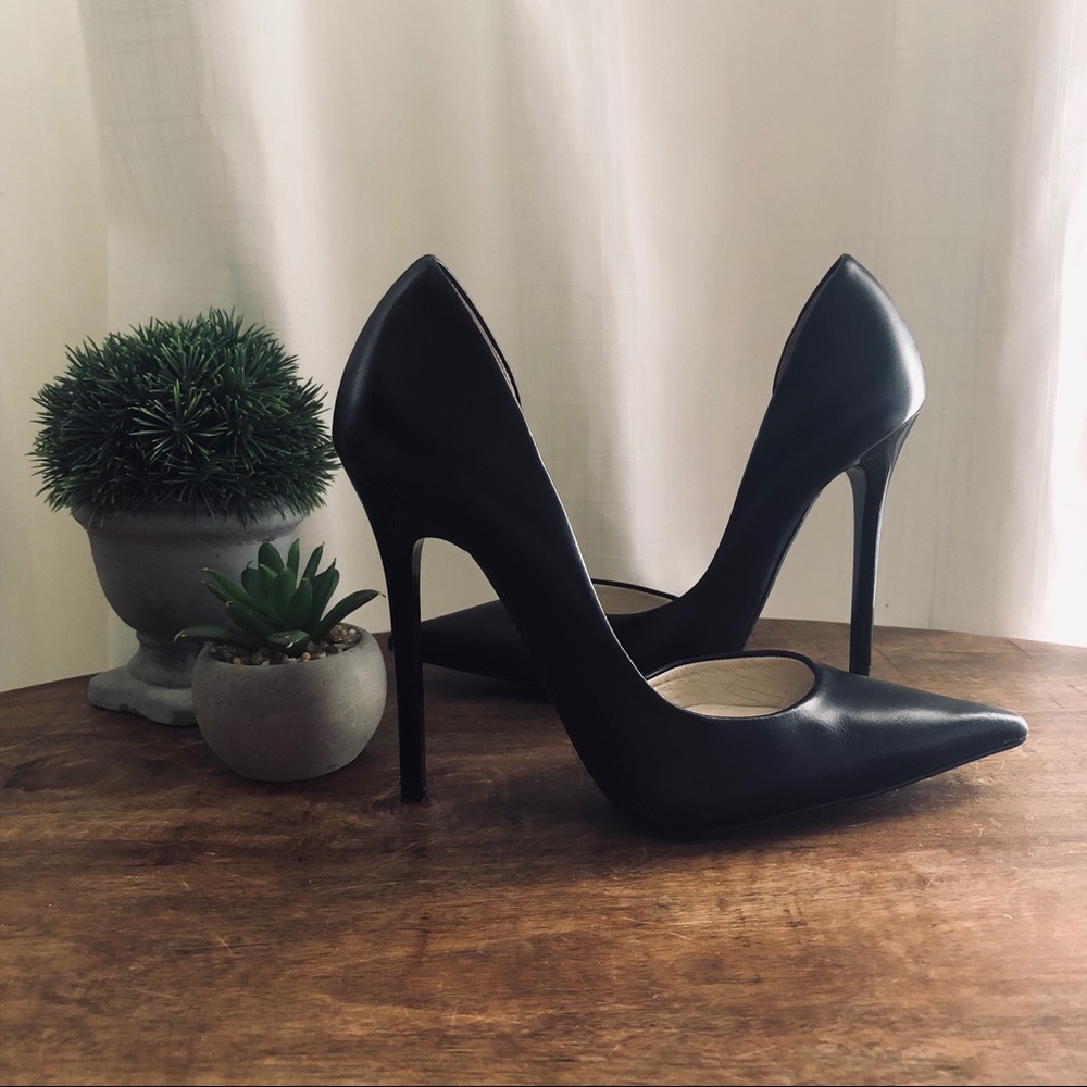 Zara Black Leather pointed toe stilettos SZ 36